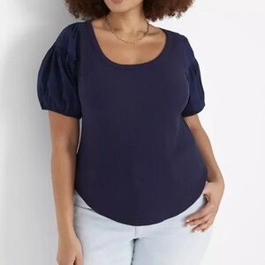 Lane Bryant ribbed top with puff sleeves navy blue 10/12